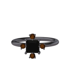 Earla Yüzük - Siyah zirkon ve dumanlı kuvars 925 ayar siyah rodyum kaplama gümüş yüzük #nli2g7