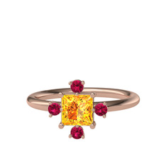 Sitrin ve rodolit garnet 14 ayar rose altın yüzük