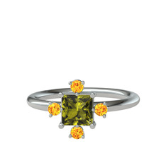 Peridot ve sitrin 18 ayar beyaz altın yüzük