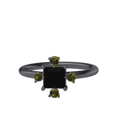 Earla Yüzük - Siyah zirkon ve peridot 925 ayar siyah rodyum kaplama gümüş yüzük #sgbvcc