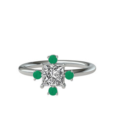 Earla Yüzük - Beyaz zirkon ve kök zümrüt 8 ayar beyaz altın yüzük #slzvyc