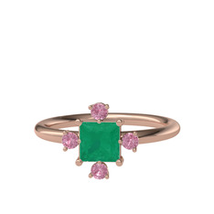 Kök zümrüt ve pembe kuvars 18 ayar rose altın yüzük
