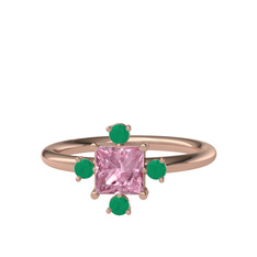 Pembe kuvars ve kök zümrüt 14 ayar rose altın yüzük