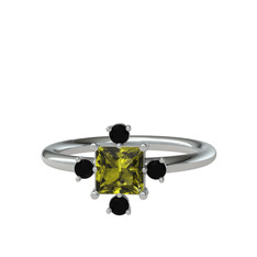 Peridot ve siyah zirkon 8 ayar beyaz altın yüzük