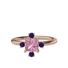 Earla Yüzük - Pembe kuvars ve ametist 925 ayar rose altın kaplama gümüş yüzük #tqcwsv