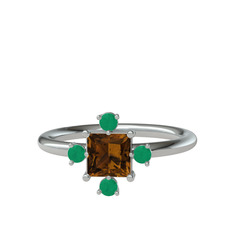 Earla Yüzük - Dumanlı kuvars ve kök zümrüt 18 ayar beyaz altın yüzük #tqnuet