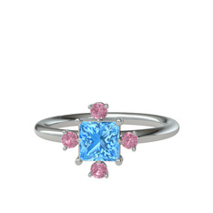 Earla Yüzük - Akuamarin ve pembe kuvars 14 ayar beyaz altın yüzük #u4uvkr