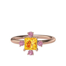 Earla Yüzük - Sitrin ve pembe kuvars 925 ayar rose altın kaplama gümüş yüzük #v16f1h