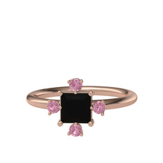Siyah zirkon ve pembe kuvars 18 ayar rose altın yüzük