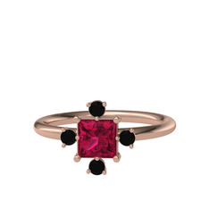 Rodolit garnet ve siyah zirkon 18 ayar rose altın yüzük