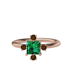 Earla Yüzük - Yeşil kuvars ve dumanlı kuvars 14 ayar rose altın yüzük #wd347i