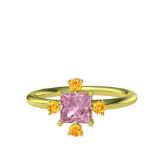 Earla Yüzük - Pembe kuvars ve sitrin 18 ayar altın yüzük #ws2232