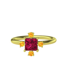 Rodolit garnet ve sitrin 8 ayar altın yüzük