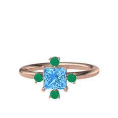 Akuamarin ve kök zümrüt 14 ayar rose altın yüzük