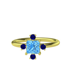 Akuamarin ve lab safir 18 ayar altın yüzük