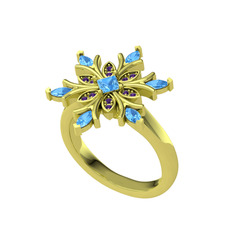 Nix Kar Tanesi Yüzük - Akuamarin ve ametist 925 ayar altın kaplama gümüş yüzük #116ostb