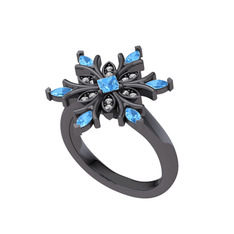 Nix Kar Tanesi Yüzük - Akuamarin ve swarovski 925 ayar siyah rodyum kaplama gümüş yüzük #149qugp