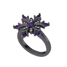 Nix Kar Tanesi Yüzük - Ametist ve swarovski 925 ayar siyah rodyum kaplama gümüş yüzük #15288f2