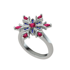 Rodolit garnet ve lab safir 18 ayar beyaz altın yüzük