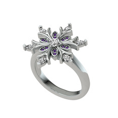 Nix Kar Tanesi Yüzük - Swarovski ve ametist 8 ayar beyaz altın yüzük #17xdmn9