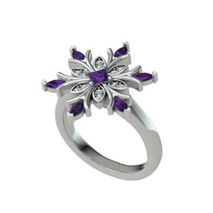 Ametist ve swarovski 14 ayar beyaz altın yüzük