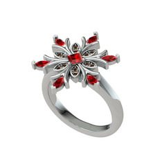 Garnet ve dumanlı kuvars 925 ayar gümüş yüzük