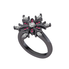 Nix Kar Tanesi Yüzük - Swarovski ve rodolit garnet 925 ayar siyah rodyum kaplama gümüş yüzük #1gui37m