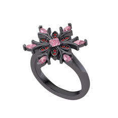 Nix Kar Tanesi Yüzük - Pembe kuvars ve garnet 925 ayar siyah rodyum kaplama gümüş yüzük #1hx7hgm