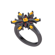 Nix Kar Tanesi Yüzük - Sitrin ve garnet 925 ayar siyah rodyum kaplama gümüş yüzük #1j1h0mt