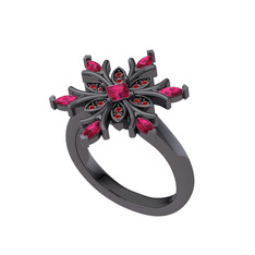 Nix Kar Tanesi Yüzük - Rodolit garnet ve garnet 925 ayar siyah rodyum kaplama gümüş yüzük #1jgxc2w