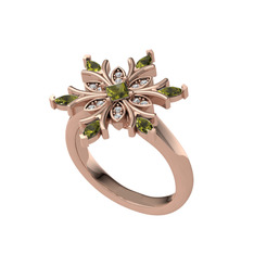 Peridot ve beyaz zirkon 8 ayar rose altın yüzük