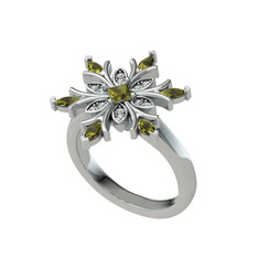 Nix Kar Tanesi Yüzük - Peridot ve swarovski 14 ayar beyaz altın yüzük #1kk57s1