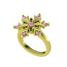 Nix Kar Tanesi Yüzük - Pembe kuvars ve siyah zirkon 18 ayar altın yüzük #1lakiyk