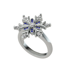 Swarovski ve lab safir 8 ayar beyaz altın yüzük