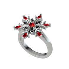Garnet ve siyah zirkon 18 ayar beyaz altın yüzük