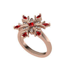 Nix Kar Tanesi Yüzük - Garnet ve pırlanta 14 ayar rose altın yüzük (0.1056 karat) #1purgqq