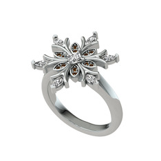 Swarovski ve dumanlı kuvars 18 ayar beyaz altın yüzük