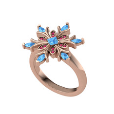 Akuamarin ve rodolit garnet 18 ayar rose altın yüzük