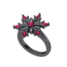Nix Kar Tanesi Yüzük - Rodolit garnet ve swarovski 925 ayar siyah rodyum kaplama gümüş yüzük #1uv2qwq