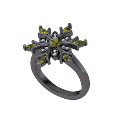 Nix Kar Tanesi Yüzük - Peridot ve swarovski 925 ayar siyah rodyum kaplama gümüş yüzük #1vyqns9