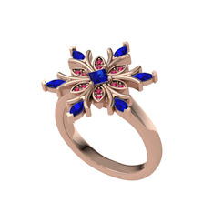 Lab safir ve rodolit garnet 14 ayar rose altın yüzük
