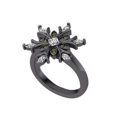 Nix Kar Tanesi Yüzük - Swarovski ve peridot 925 ayar siyah rodyum kaplama gümüş yüzük #23ezai