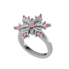 Pembe kuvars ve swarovski 8 ayar beyaz altın yüzük