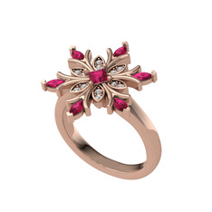 Nix Kar Tanesi Yüzük - Rodolit garnet ve swarovski 8 ayar rose altın yüzük #9ecuse