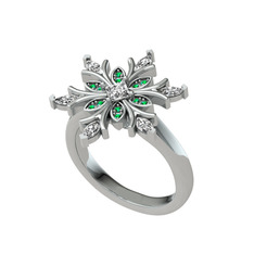 Nix Kar Tanesi Yüzük - Swarovski ve yeşil kuvars 8 ayar beyaz altın yüzük #b085ql