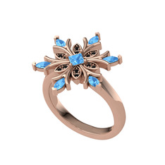 Nix Kar Tanesi Yüzük - Akuamarin ve siyah zirkon 14 ayar rose altın yüzük #ek9bma