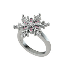 Nix Kar Tanesi Yüzük - Swarovski ve pembe kuvars 18 ayar beyaz altın yüzük #h4vzkr