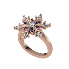 Nix Kar Tanesi Yüzük - Swarovski ve lab safir 925 ayar rose altın kaplama gümüş yüzük #ilq5h3