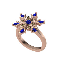 Lab safir ve peridot 14 ayar rose altın yüzük
