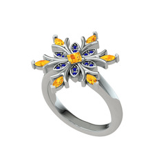 Sitrin ve lab safir 14 ayar beyaz altın yüzük